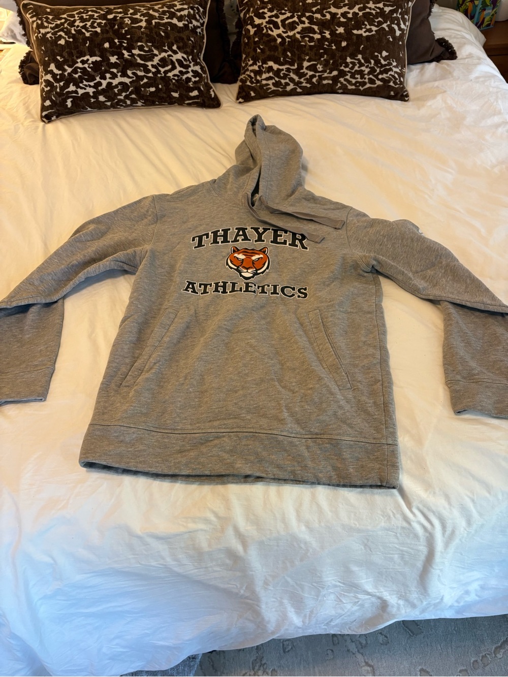 adidas Gray Thayer Athletics Crewneck Hoodie with Tiger Logo